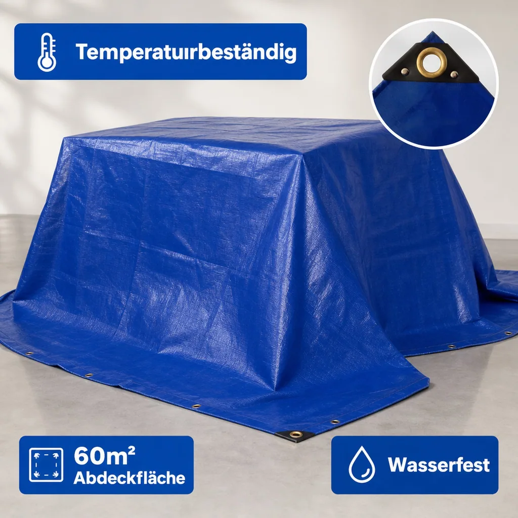 PVC Abdeckplane 650g/m², 6x10m (60m²), blau, wasserdicht, reißfest