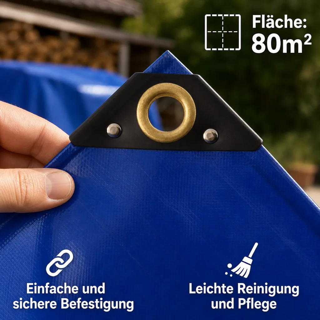 PVC Plane 650g/m², Abdeckplane, Plane 8x10 (80m²), blau, wasserdicht, reißfest