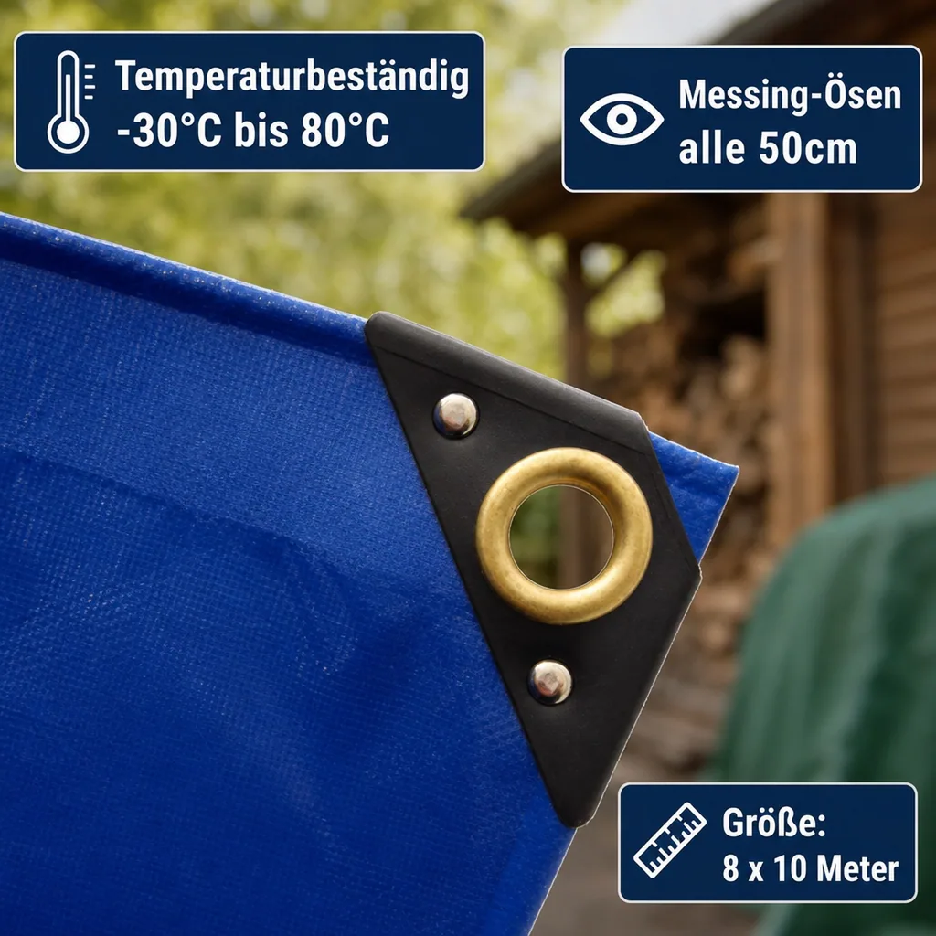PVC Plane 650g/m², Abdeckplane, Plane 8x10 (80m²), blau, wasserdicht, reißfest