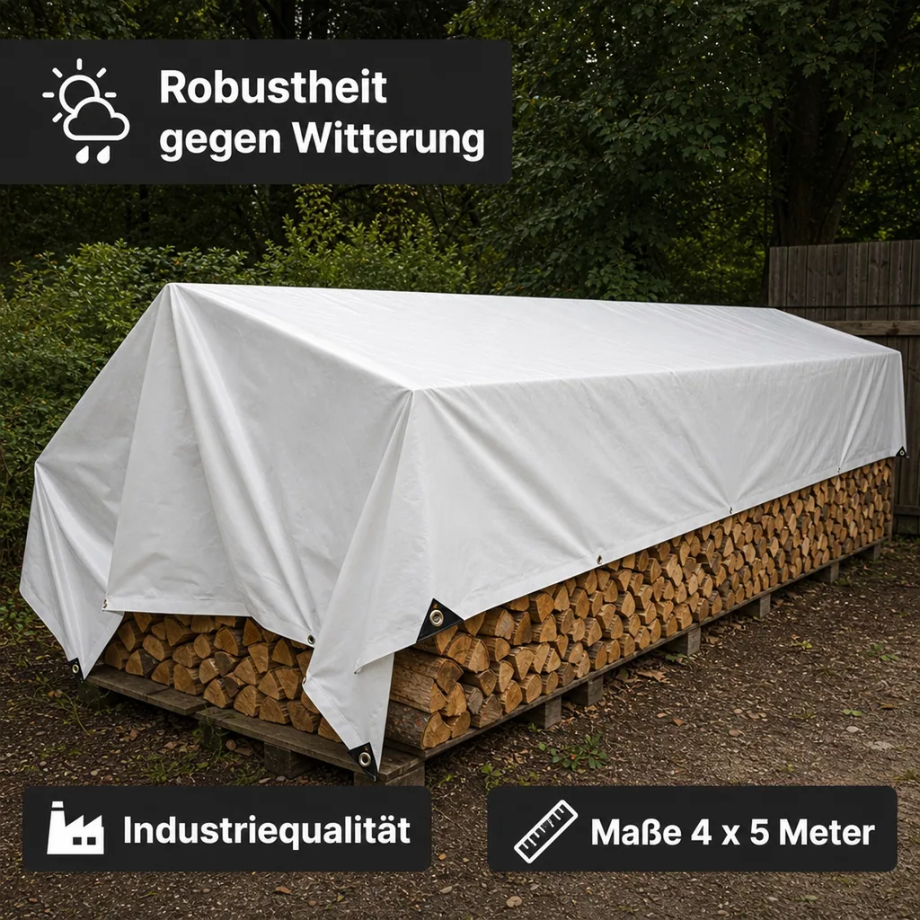 Abdeckplane, Gewebeplane 4x5m, PVC Plane, weiß, 650g/m², wasserdicht, reißfest