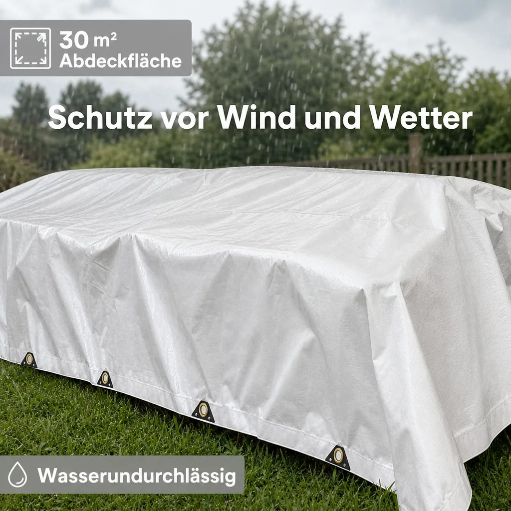 Abdeckplane, Gewebeplane, PVC Plane 650 g/m², 5 x 6m (30m²), weiß