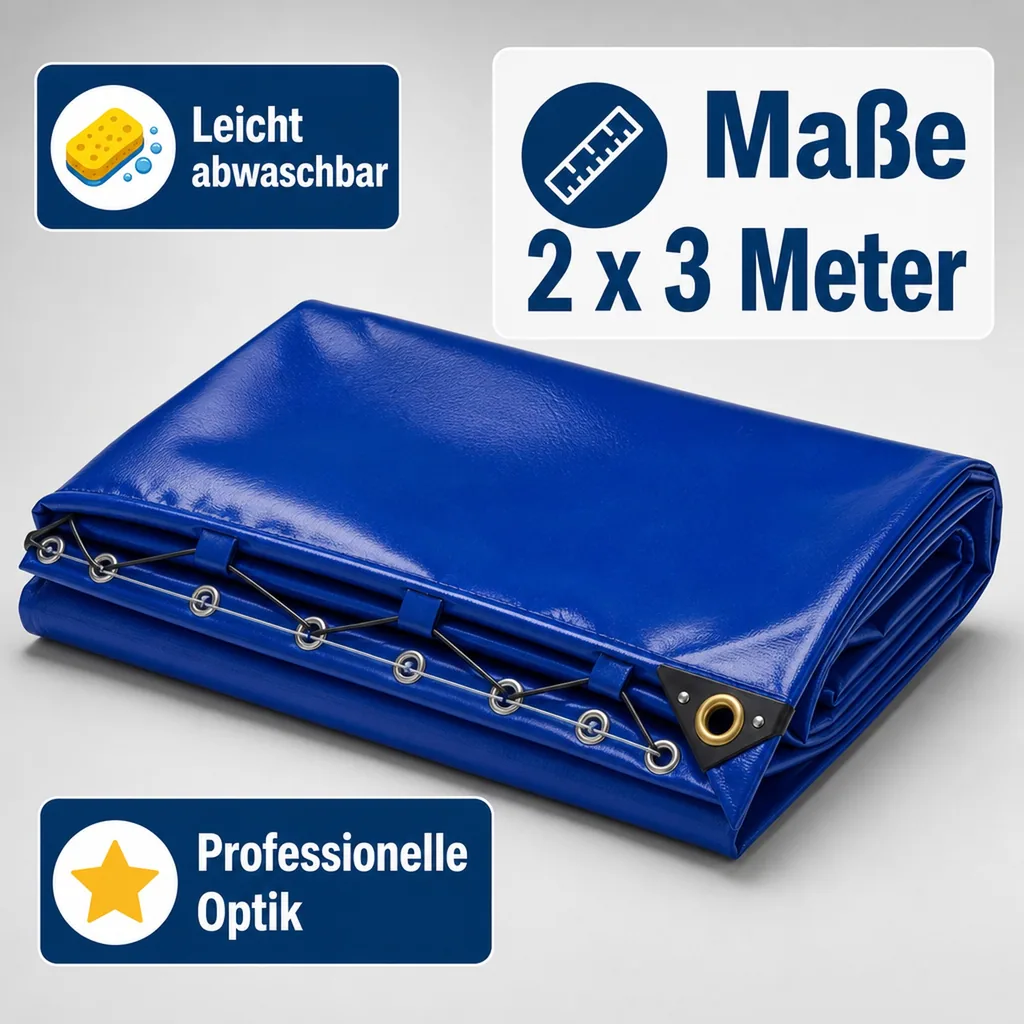 PVC Abdeckplane 2x3m blau, 650g/m², wasserdicht und reißfest