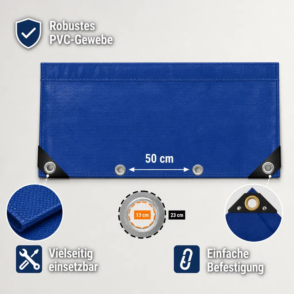 PVC Plane 650 g/m², Abdeckplane 3x5m (15m²), wasserdicht, blau