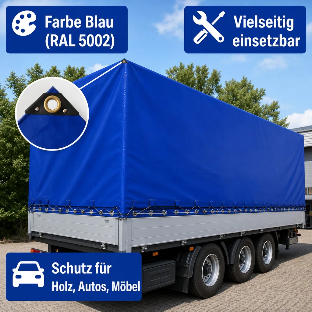 Abdeckplane 650g/m², PVC Plane, wasserdicht, blau, 3x4m (12m²)