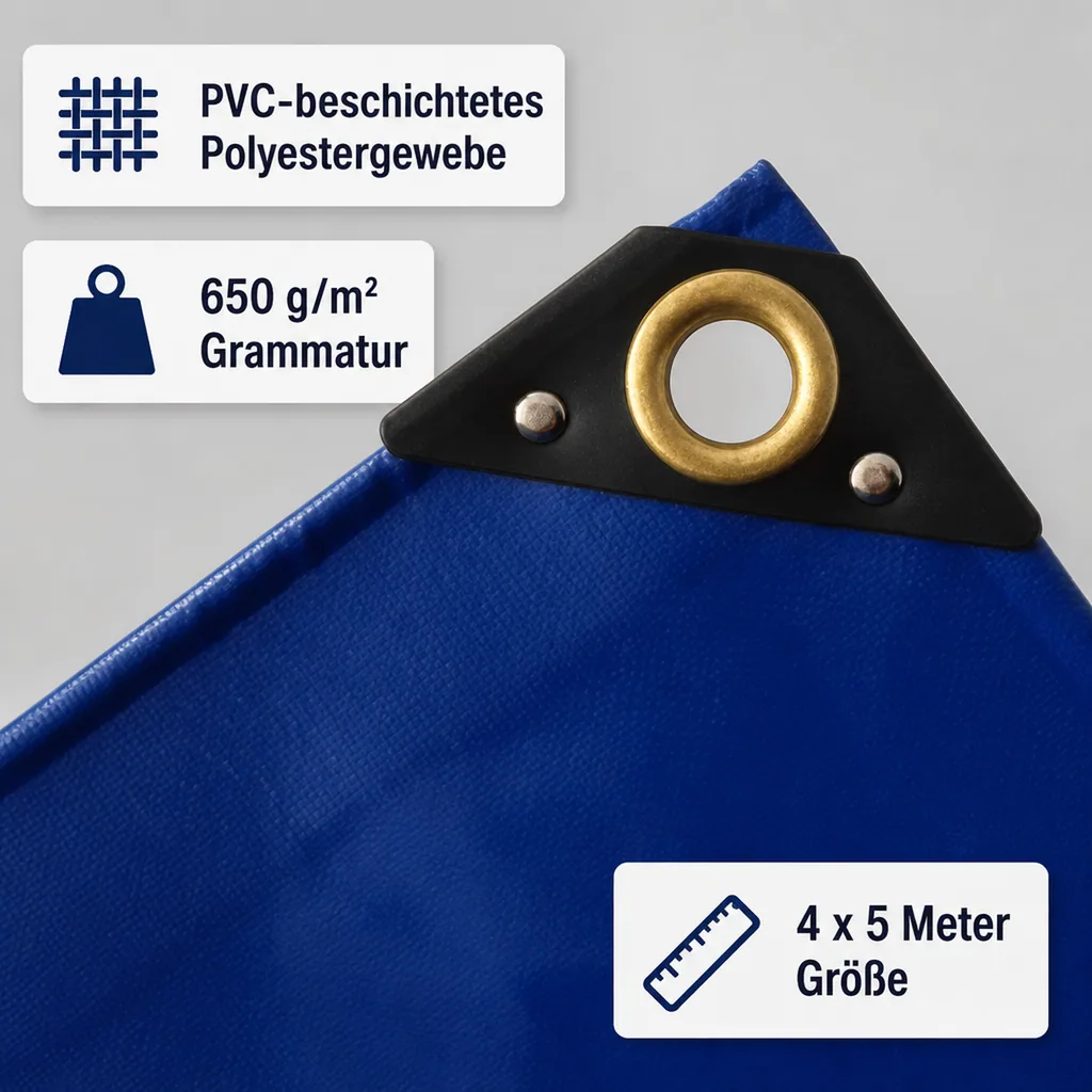 Abdeckplane PVC 4x5m, 650g/m², blau - Reißfest und Wasserdicht