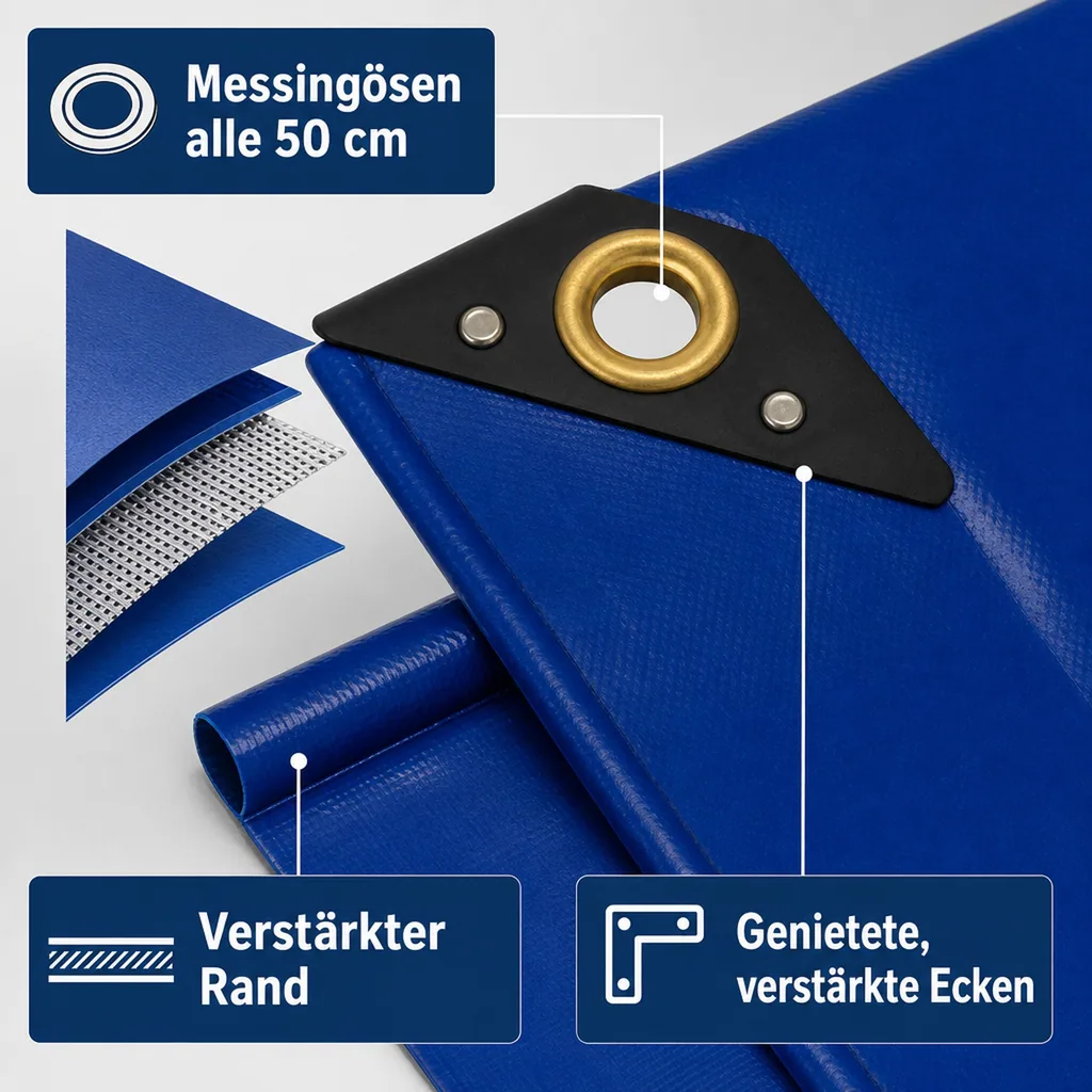 Abdeckplane PVC 4x5m, 650g/m², blau - Reißfest und Wasserdicht