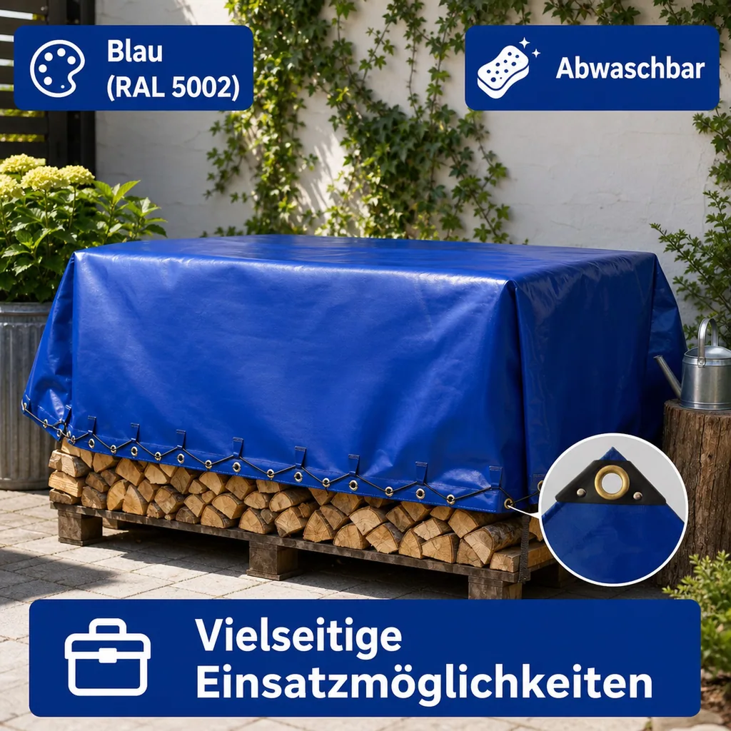 Abdeckplane PVC 4x5m, 650g/m², blau - Reißfest und Wasserdicht