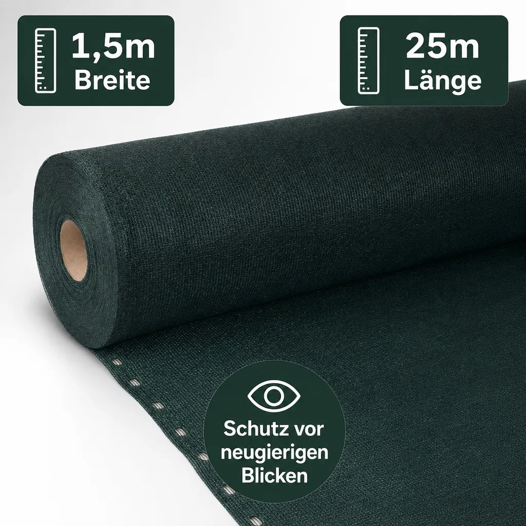 Sichtschutznetz, Windschutznetz 1,5m x 25m, HDPE Gewebe, Gartenzaun Blende