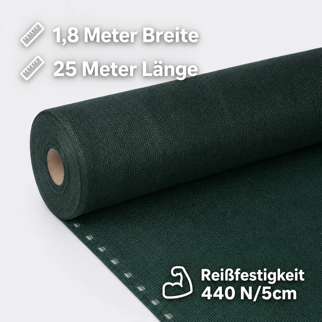 Sichtschutznetz, Windschutznetz 1,8m x 25m, HDPE Gewebe, grün