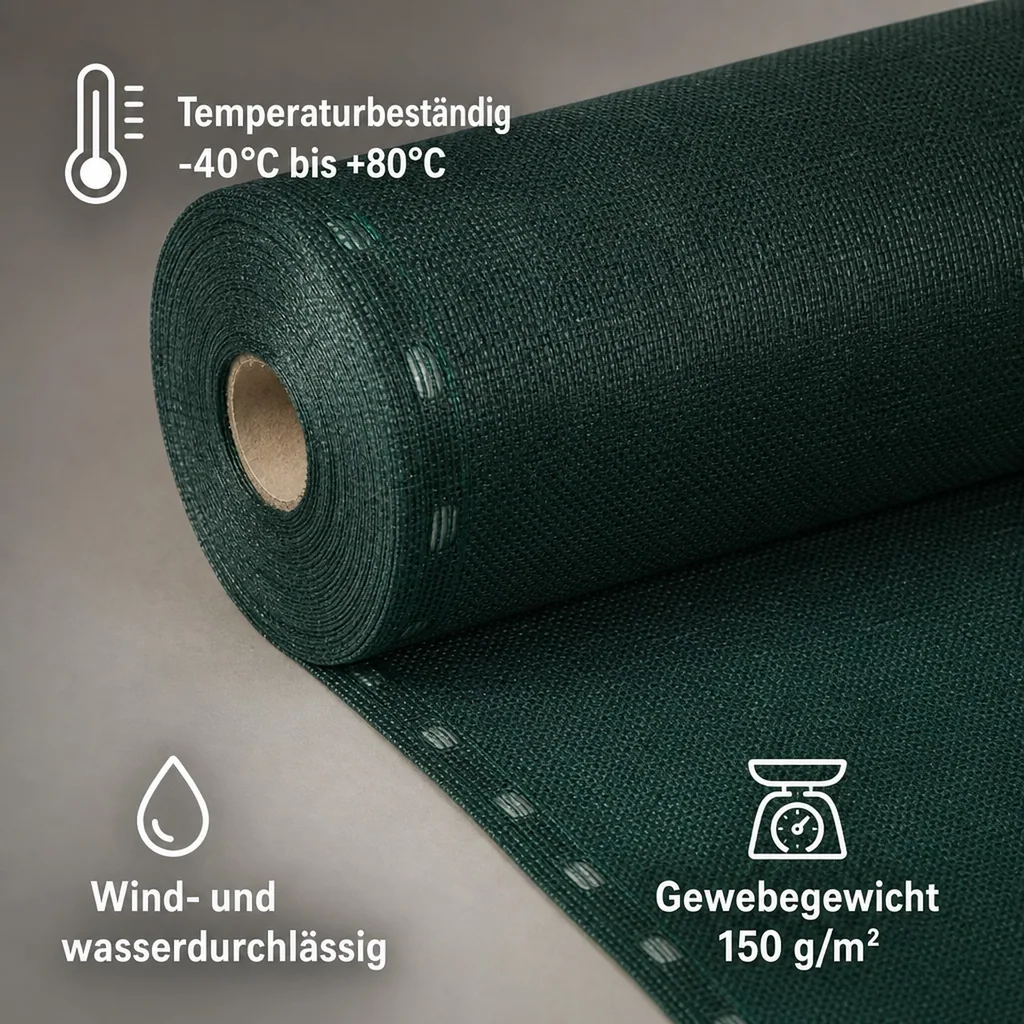 Sichtschutznetz, Windschutznetz 1,8m x 25m, HDPE Gewebe, grün