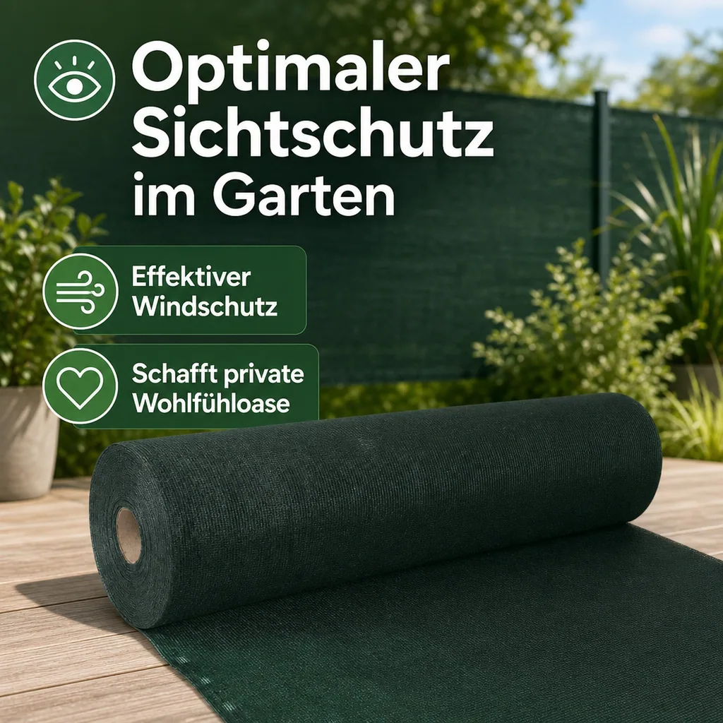 Sichtschutznetz, Windschutznetz 1,8m x 25m, HDPE Gewebe, grün