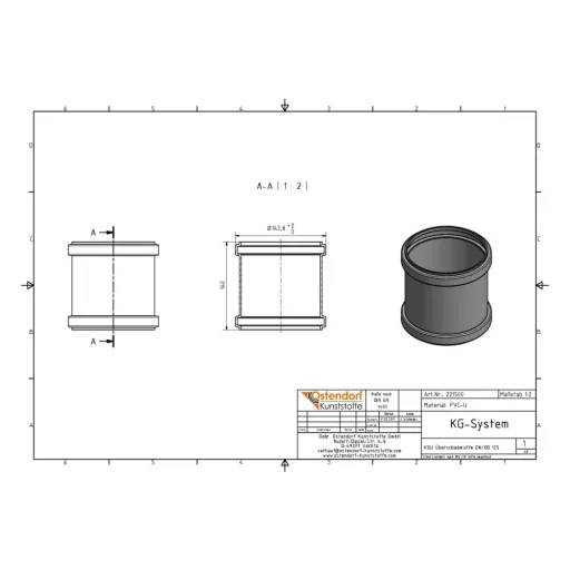 KG Rohr Überschiebmuffe DN 125, KGU Muffe, PVC-U Kanalrohr
