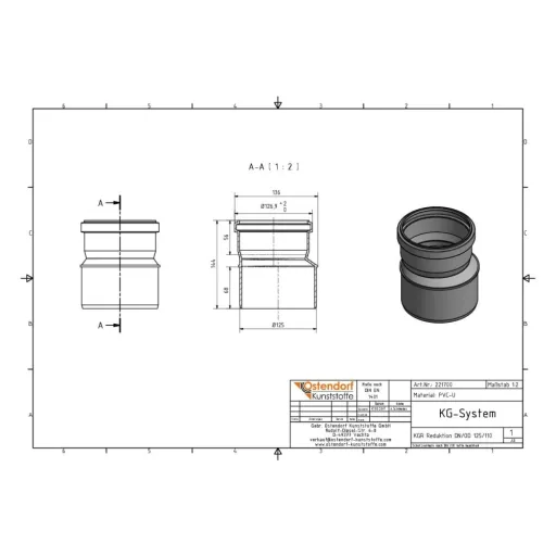 KG Rohr Reduktion, DN 125/110, Abwasserrohr Reduzierung