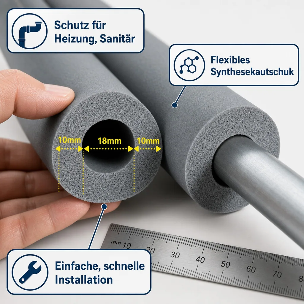 Rohrisolierung Kautschuk, 18mm, 2m, flexibel, GEG konform