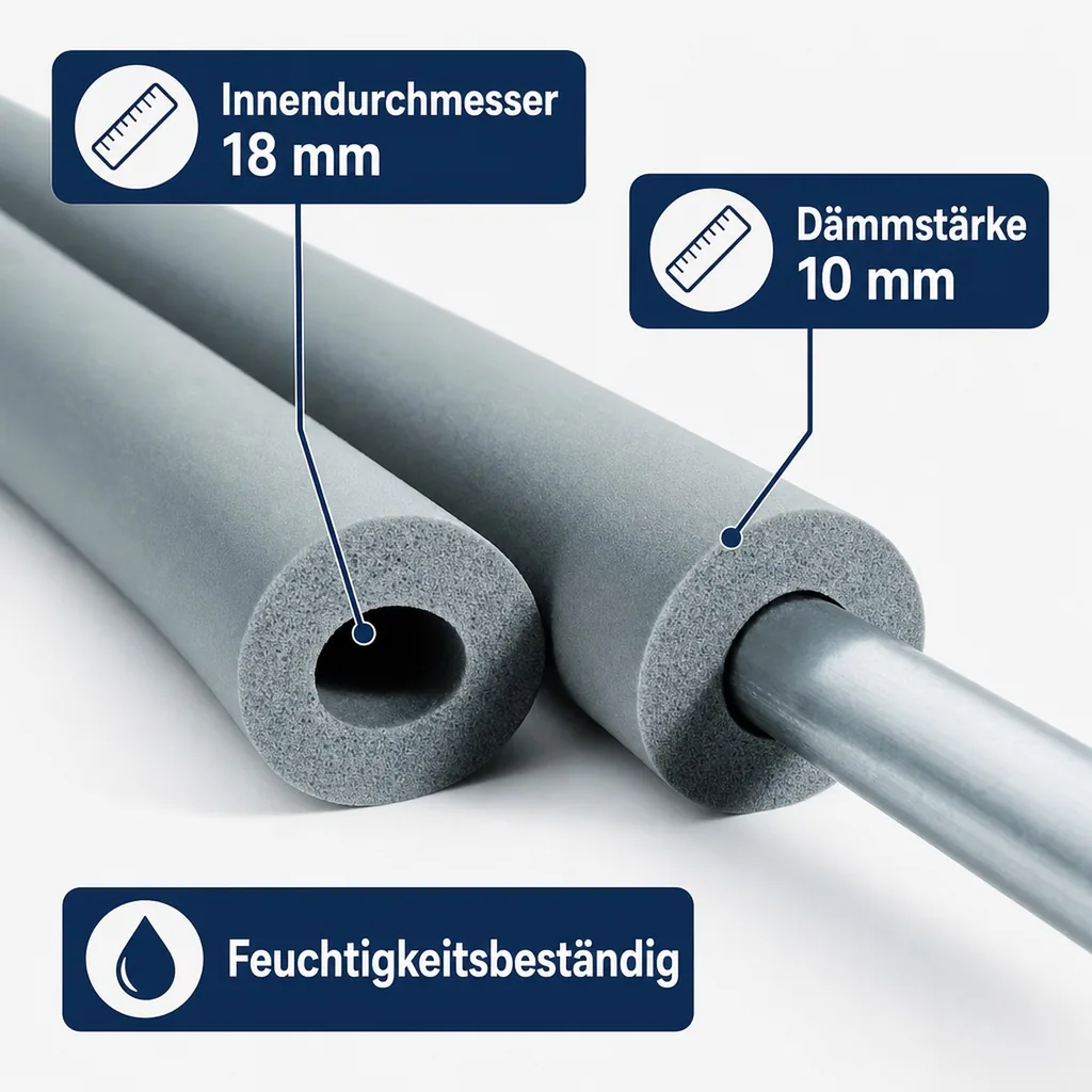 Rohrisolierung Kautschuk, 18mm, 2m, flexibel, GEG konform