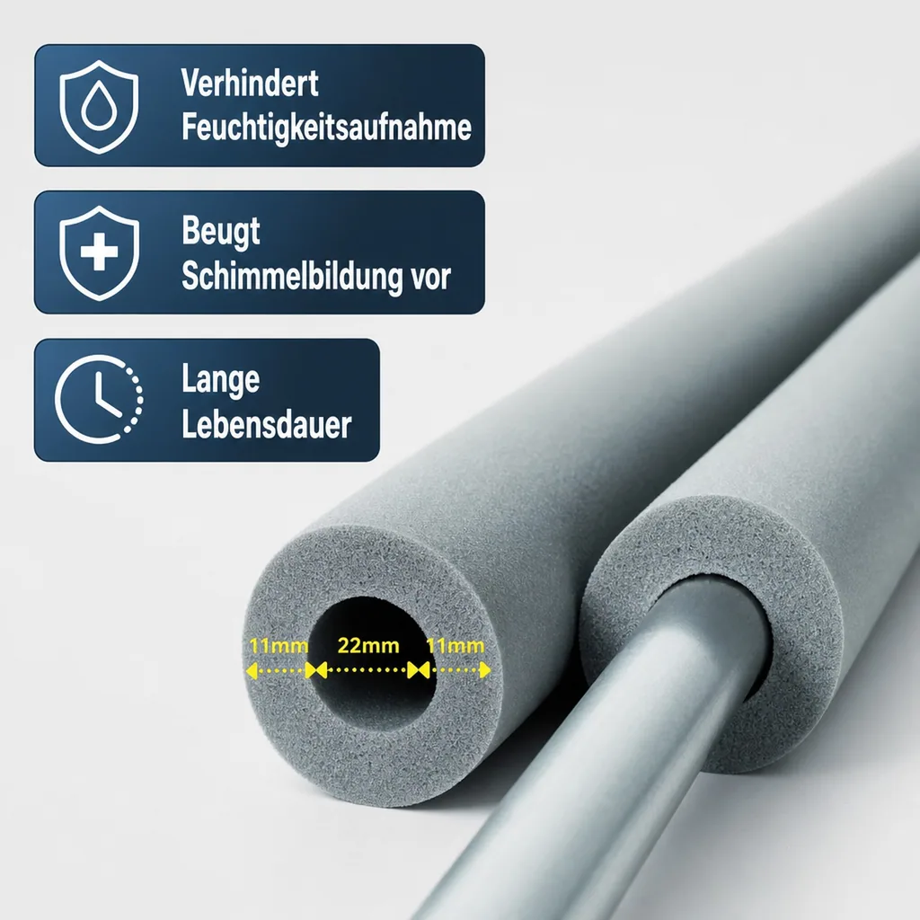 Rohrisolierung 22mm, Kautschuk, 2m, Heizungsrohr Isolierung, 10mm, Schwarz