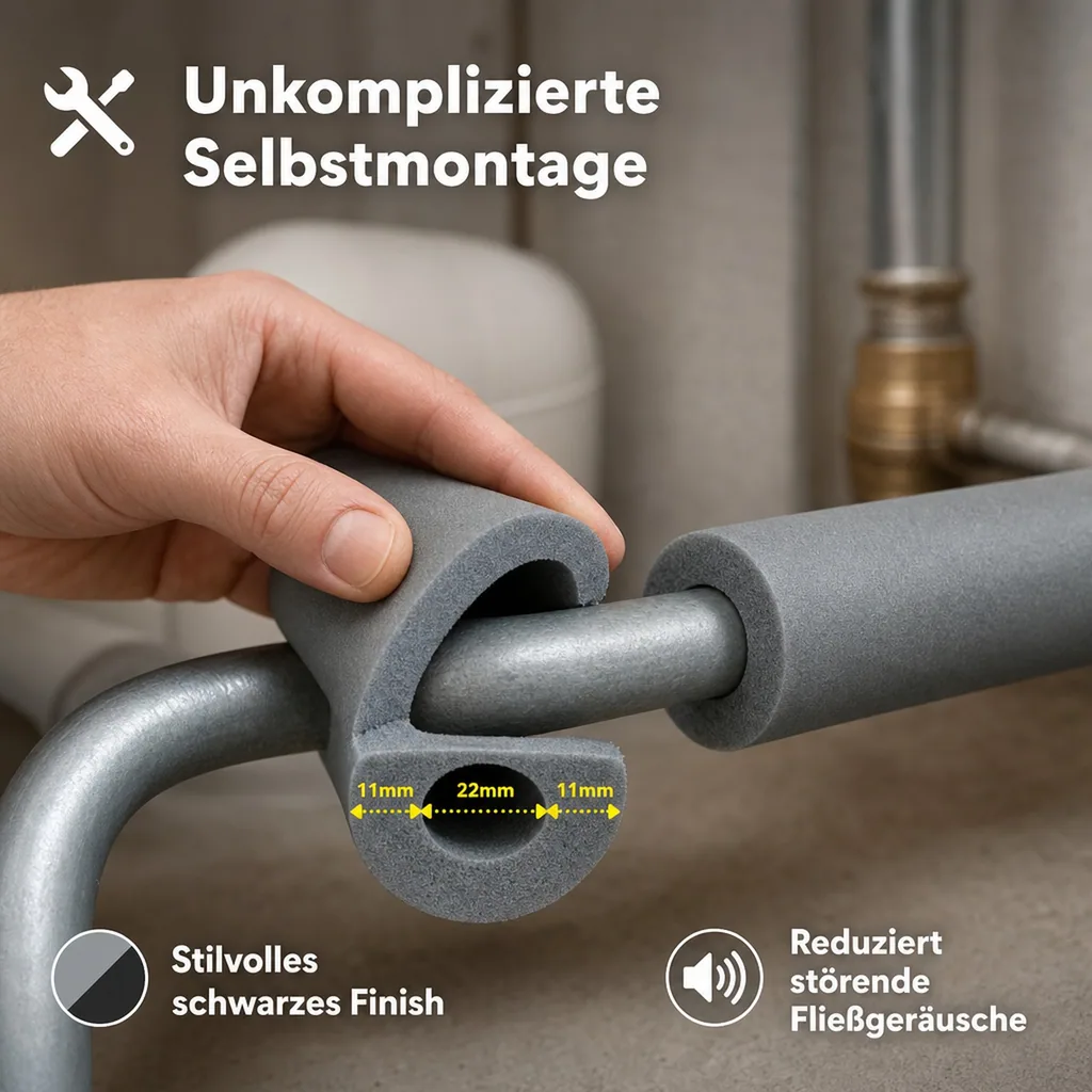 Rohrisolierung 22mm, Kautschuk, 2m, Heizungsrohr Isolierung, 10mm, Schwarz