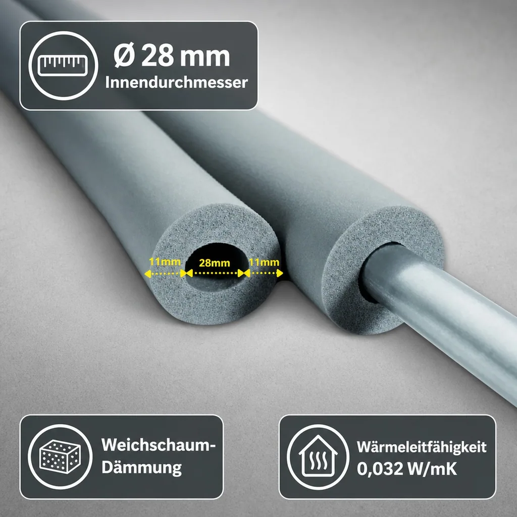 Rohrisolierung Kautschuk, 2m, Ø 28 mm x 10 mm, GEG konform