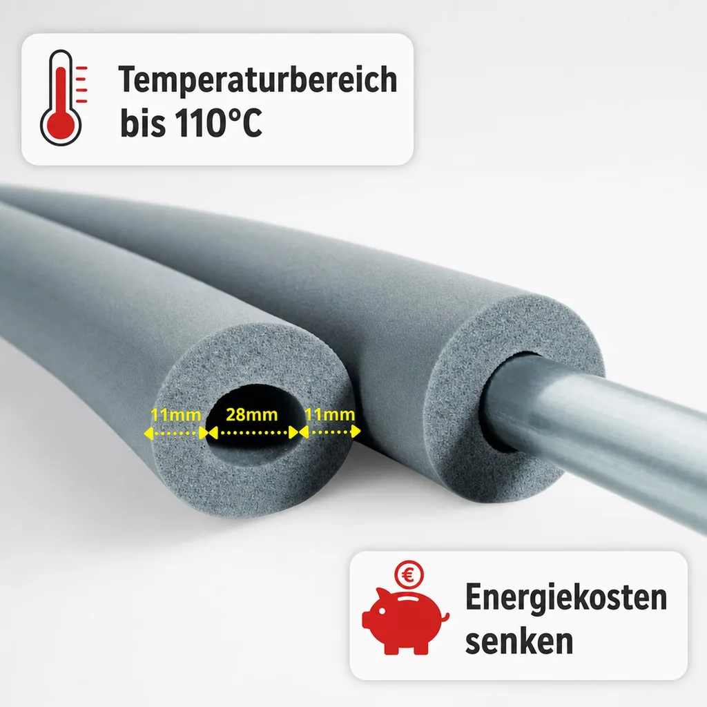 Rohrisolierung Kautschuk, 2m, Ø 28 mm x 10 mm, GEG konform