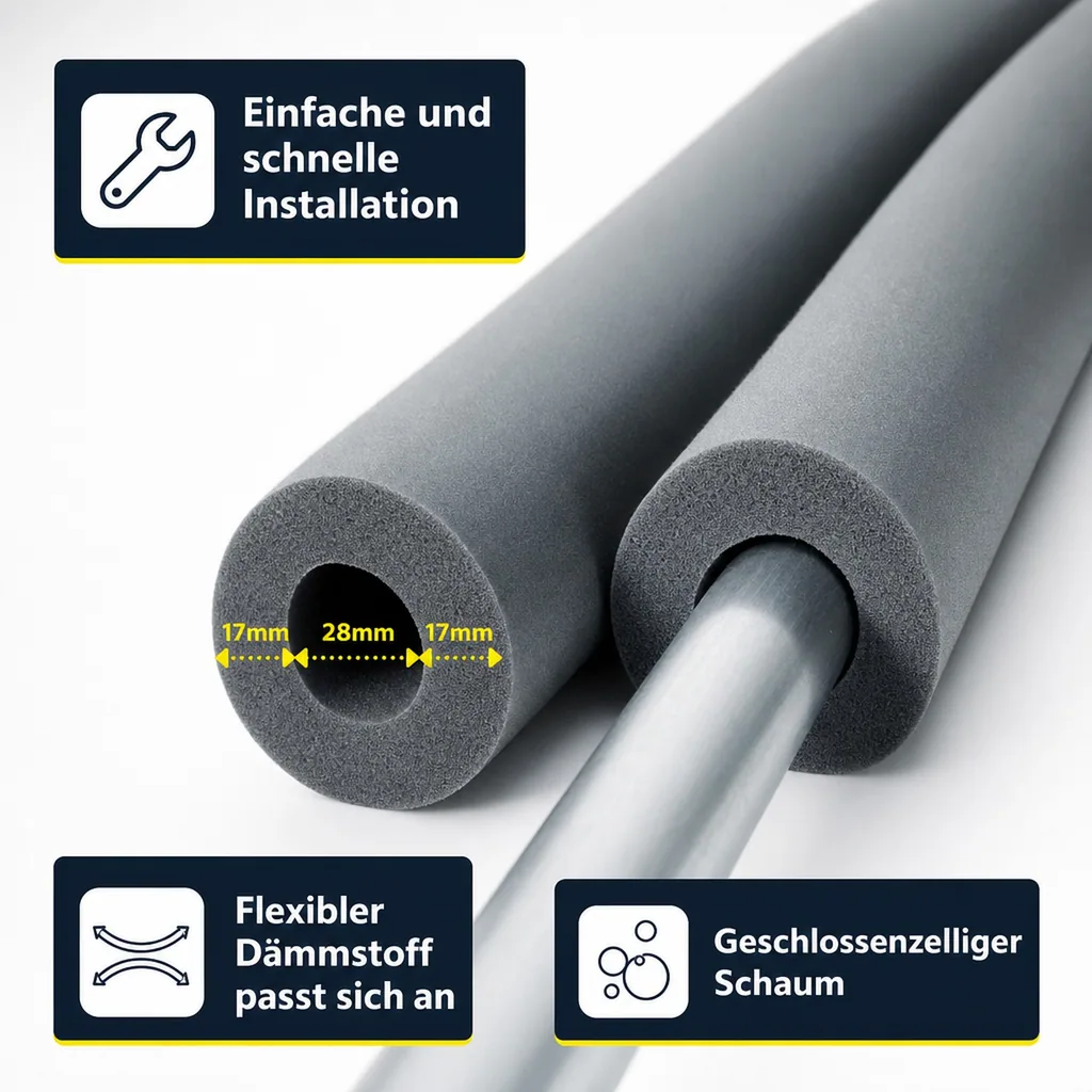 Rohrisolierung, 28mm, Rohrdämmung, flexibel, 2m, Schwarz