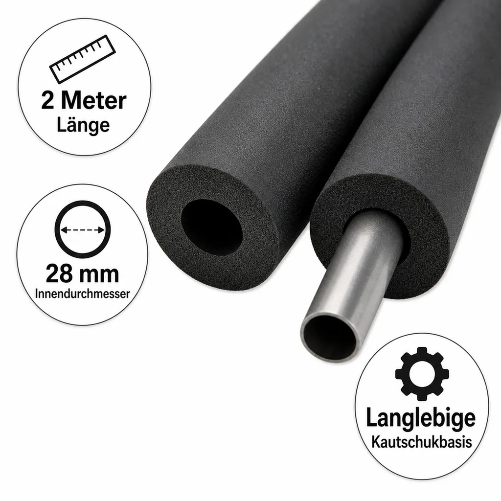 Rohrisolierung, 28mm, Rohrdämmung, flexibel, 2m, Schwarz