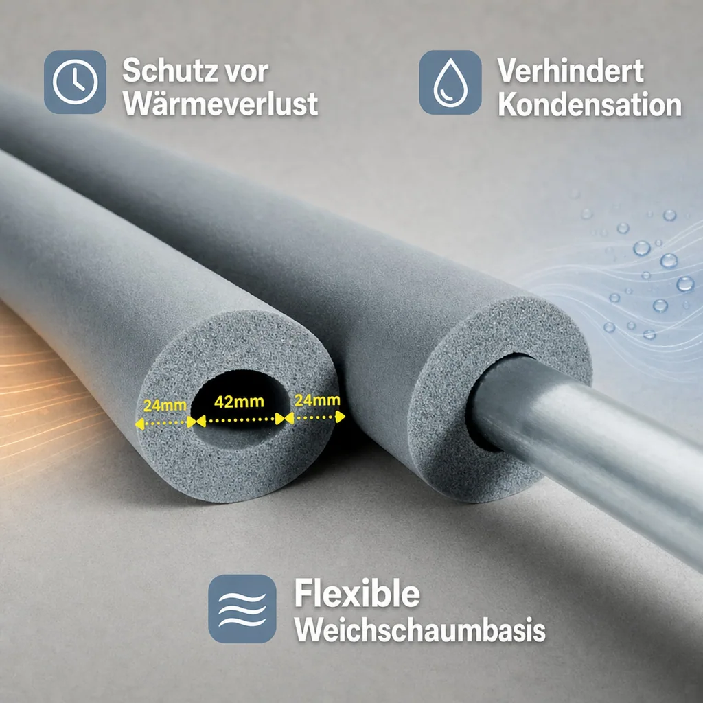 Rohrisolierung Kautschuk 2m, Ø 42mm, 20mm, GEG Konform, grau