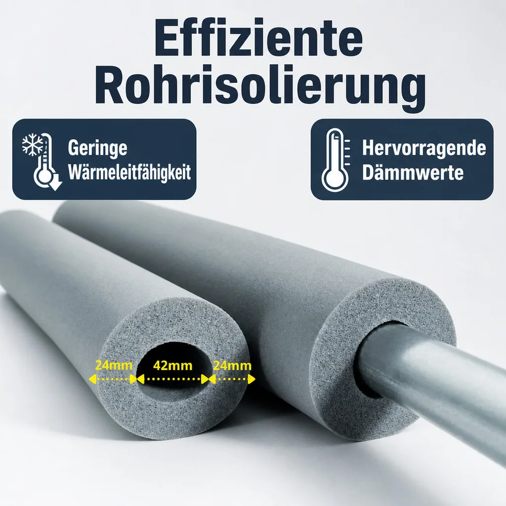 Rohrisolierung Kautschuk 2m, Ø 42mm, 20mm, GEG Konform, grau