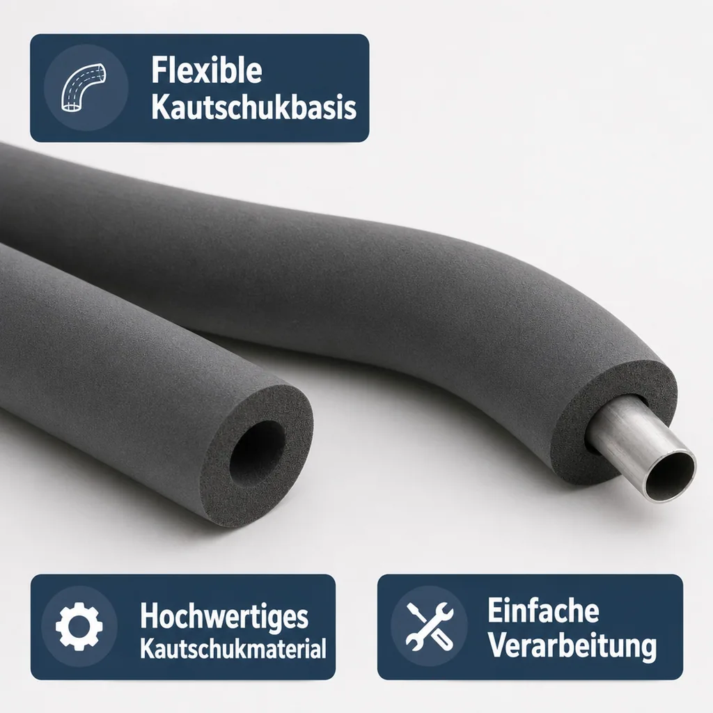 Rohrisolierung 2m, Rohrdämmung, Flexibel, Kautschuk, 35x30mm