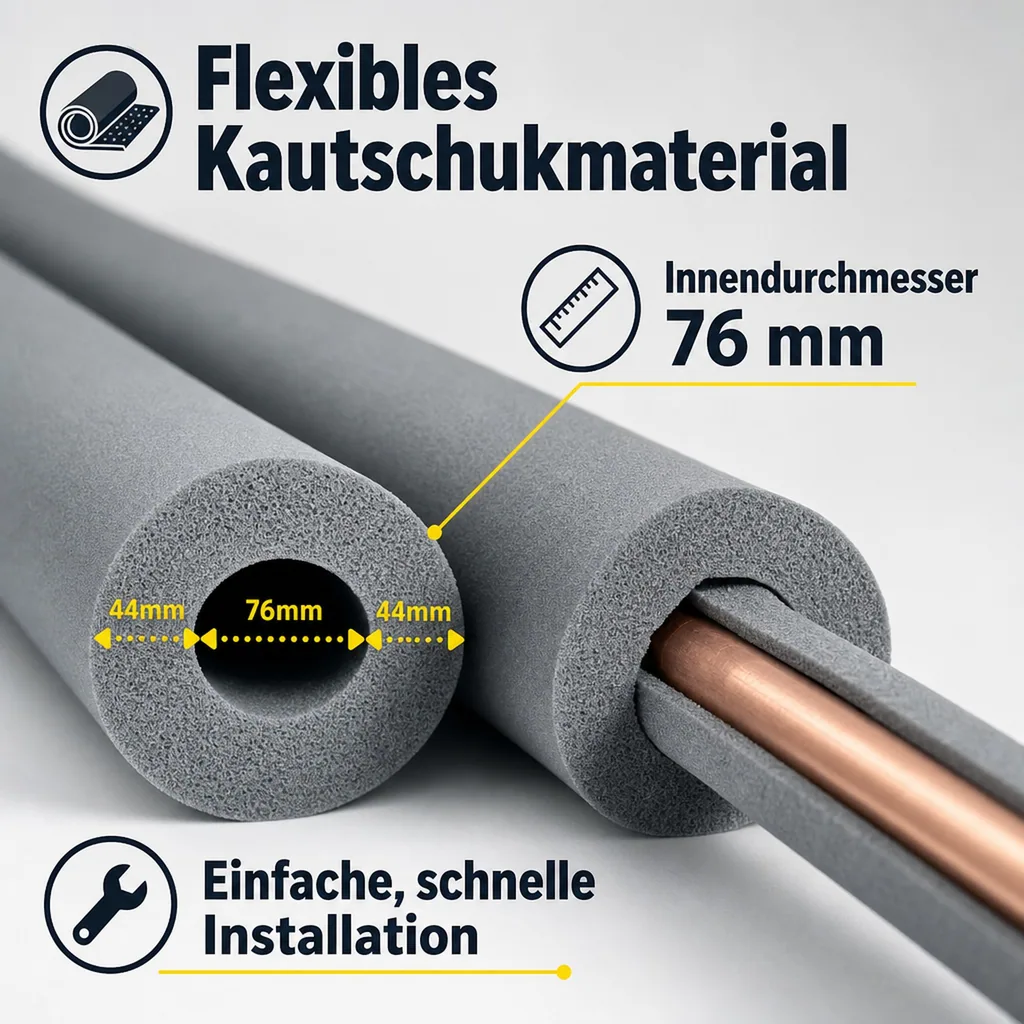 Rohrisolierung, Kautschuk, 2m, Ø 76mm, Heizungsrohrisolierung