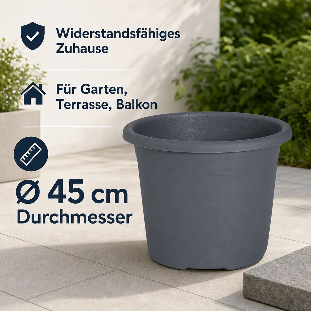 Blumentopf, Pflanztopf CYLINDRO, anthrazit, Ø 45cm, 30 Liter