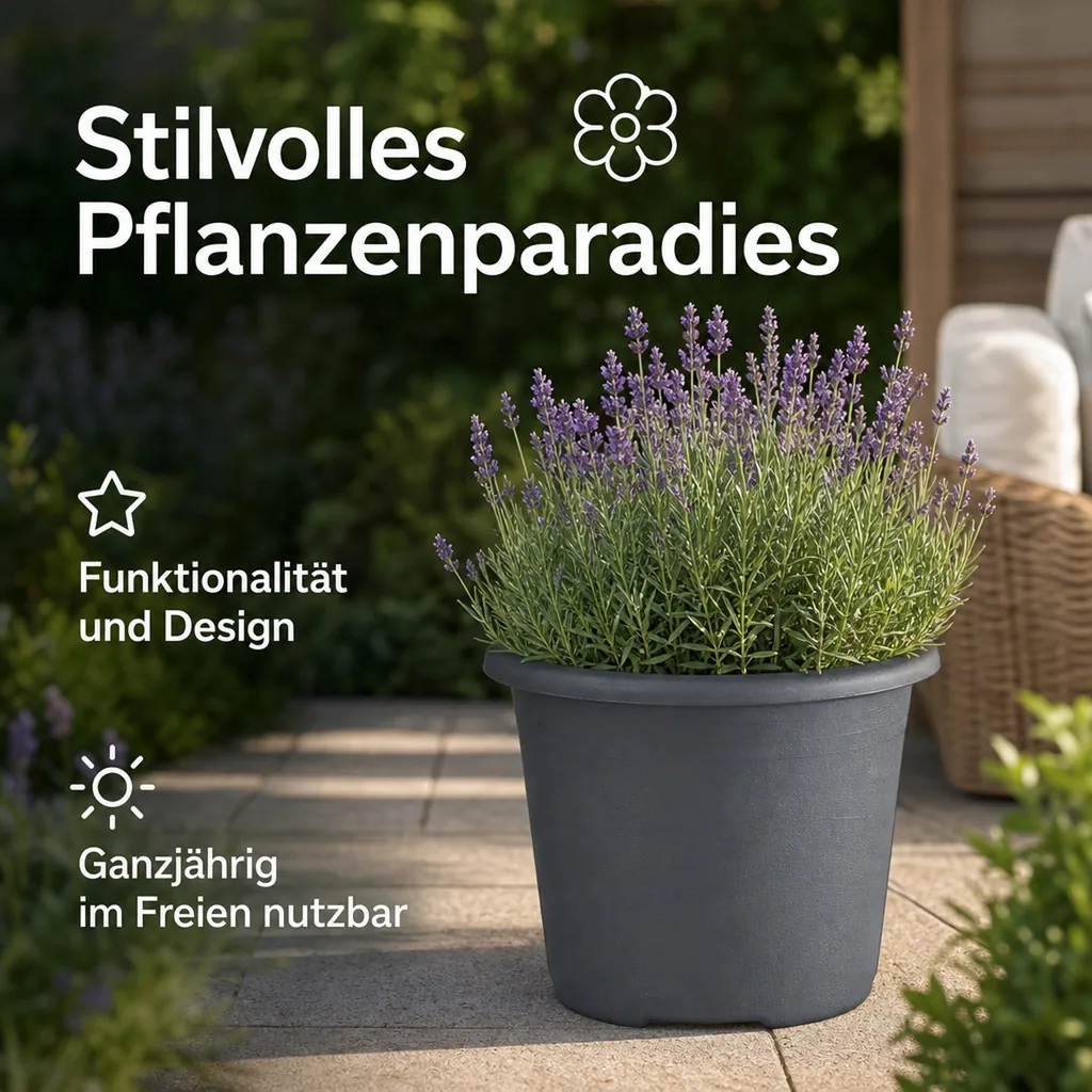 Blumentopf, Pflanztopf CYLINDRO, anthrazit, Ø 45cm, 30 Liter