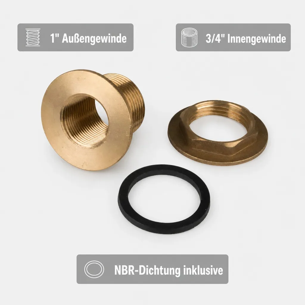 Tank + Regentonnen Durchführung gerade AG 1"x IG3/4"