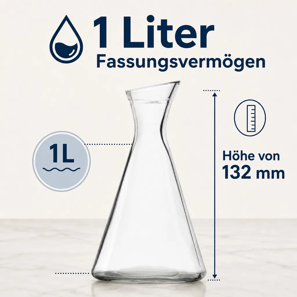 Wasserkaraffe, Glaskaraffe, Weinkaraffe - Pisa, 1L, Elegant & Vielseitig | Wasser, Wein, Limonade & mehr