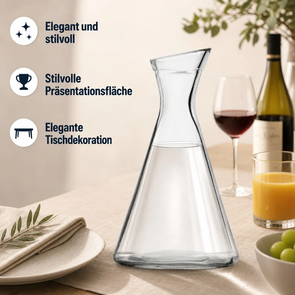 Wasserkaraffe, Glaskaraffe, Weinkaraffe - Pisa, 1L, Elegant & Vielseitig | Wasser, Wein, Limonade & mehr