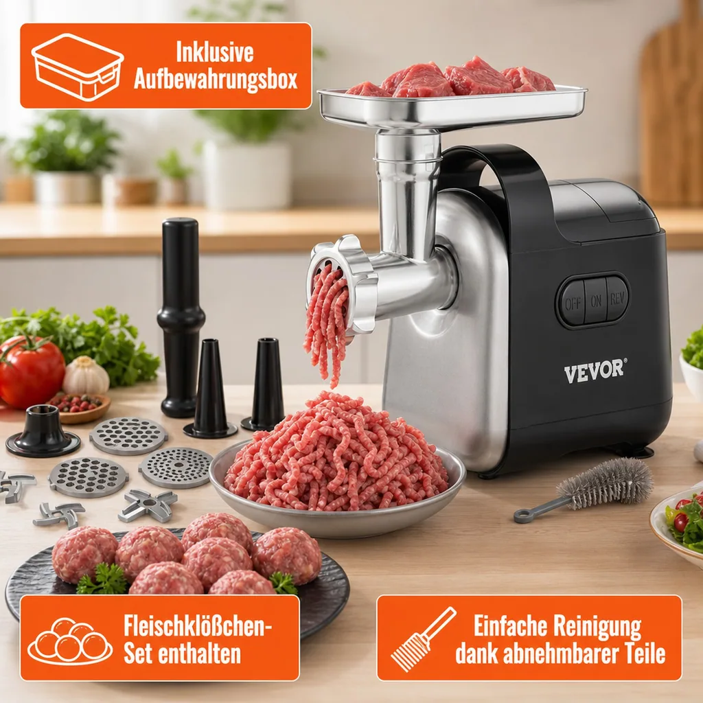 Fleischwolf, Fleischmaschine 550W - 3 kg/Minute Hackfleisch, Elektrisch