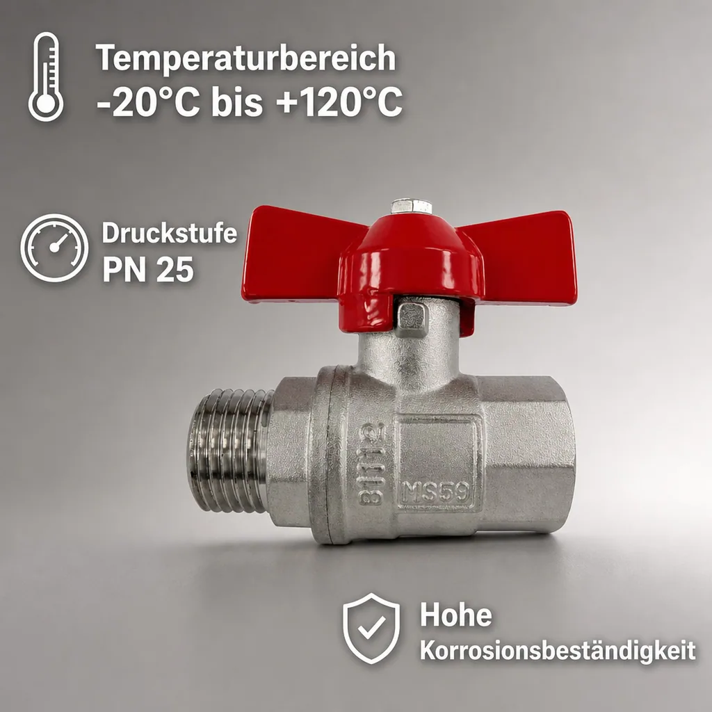 Kugelhahn 1 1/4 Zoll, Messing, Flügelgriff, IG AG, PN25