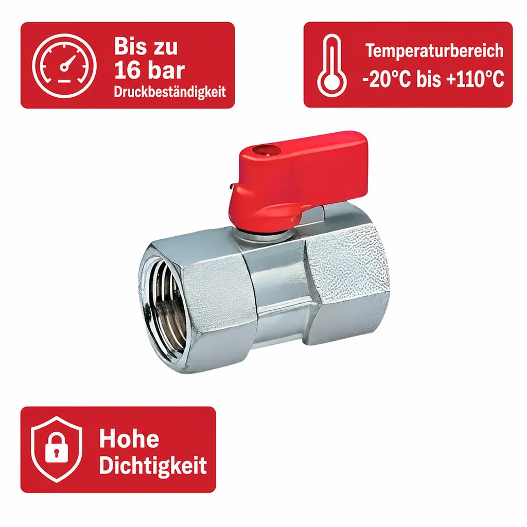 Kugelhahn 1/2 Zoll, Mini Messing Kugelhahn mit rotem Griff
