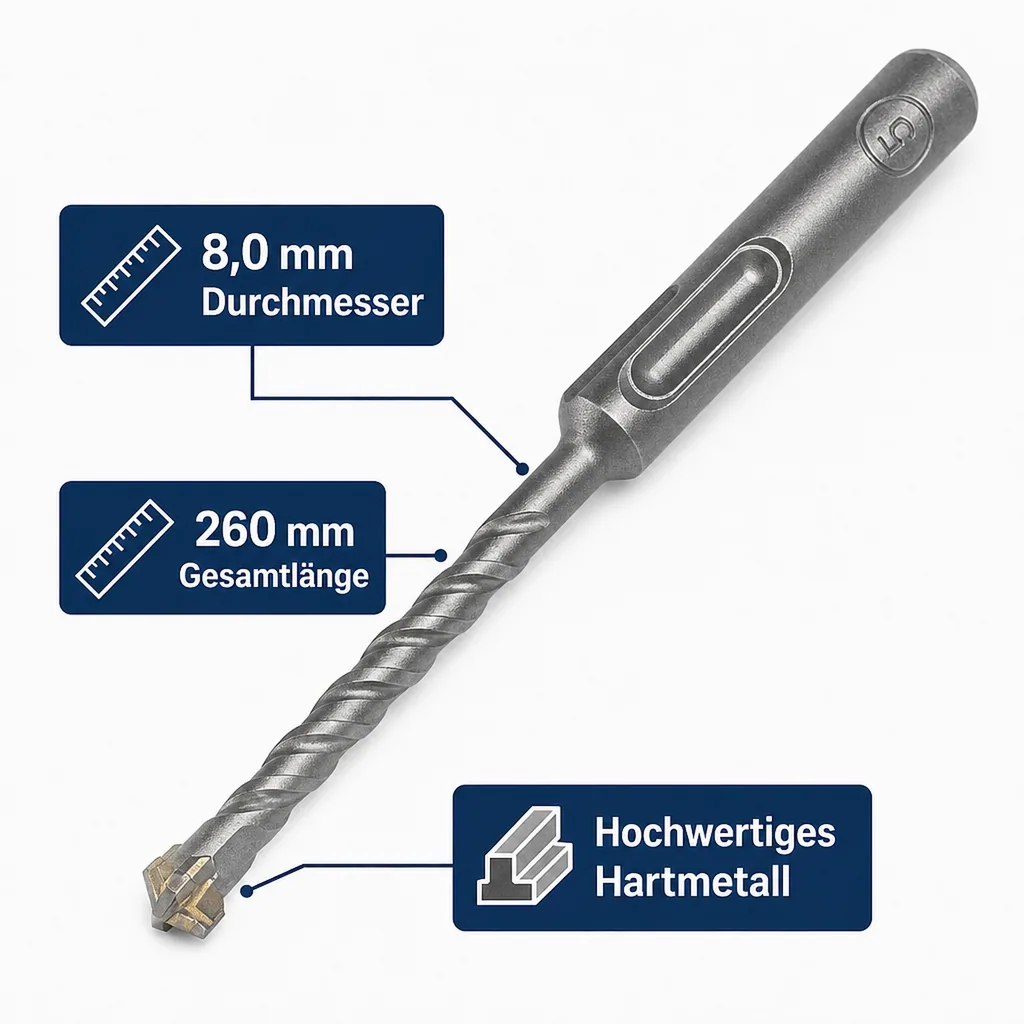 Hammerbohrer SDS Plus 8mm, 4 Schneider, Betonbohrer, Steinbohrer, 260mm