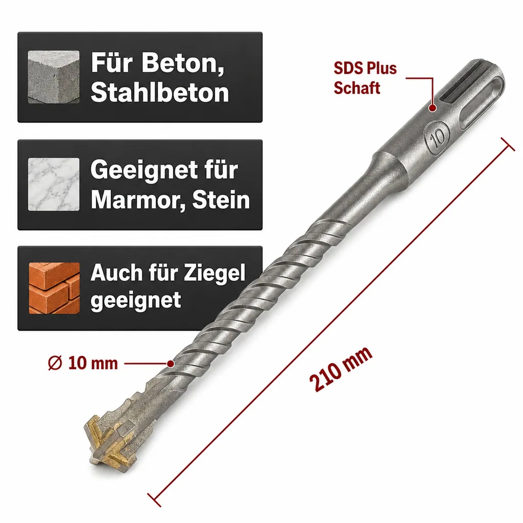Hammerbohrer SDS Plus, 10mm, 4-Schneider, Betonbohrer