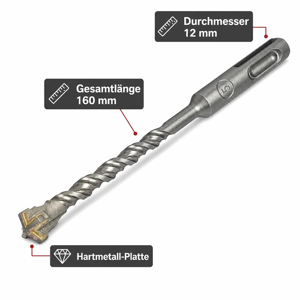 SDS Plus Hammerbohrer, Betonbohrer 12mm, 160mm