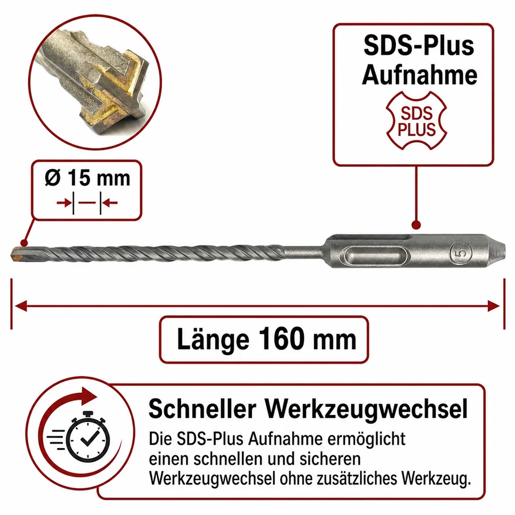 Hammerbohrer SDS Plus, 15mm, 160mm, 4 Schneider, Betonbohrer