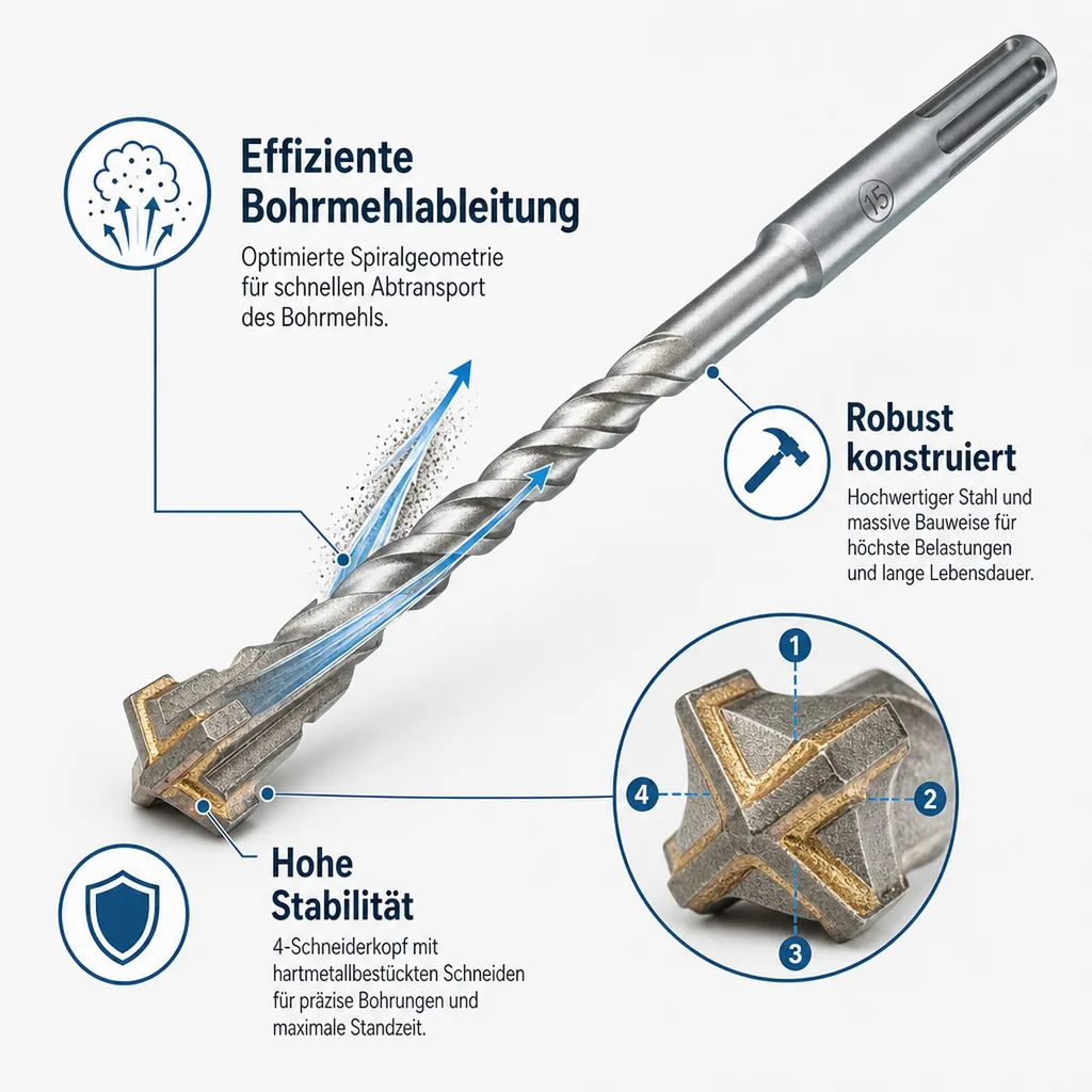 SDS Max Bohrer, Hammerbohrer, 26mm, 4 Schneider, Betonbohrer