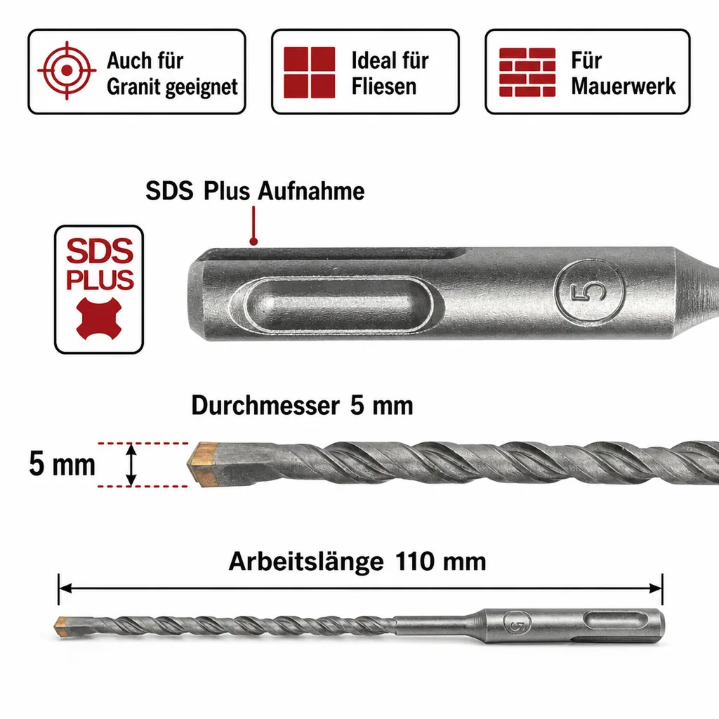 Hammerbohrer SDS Plus, 5mm, Betonbohrer, 4 Schneider