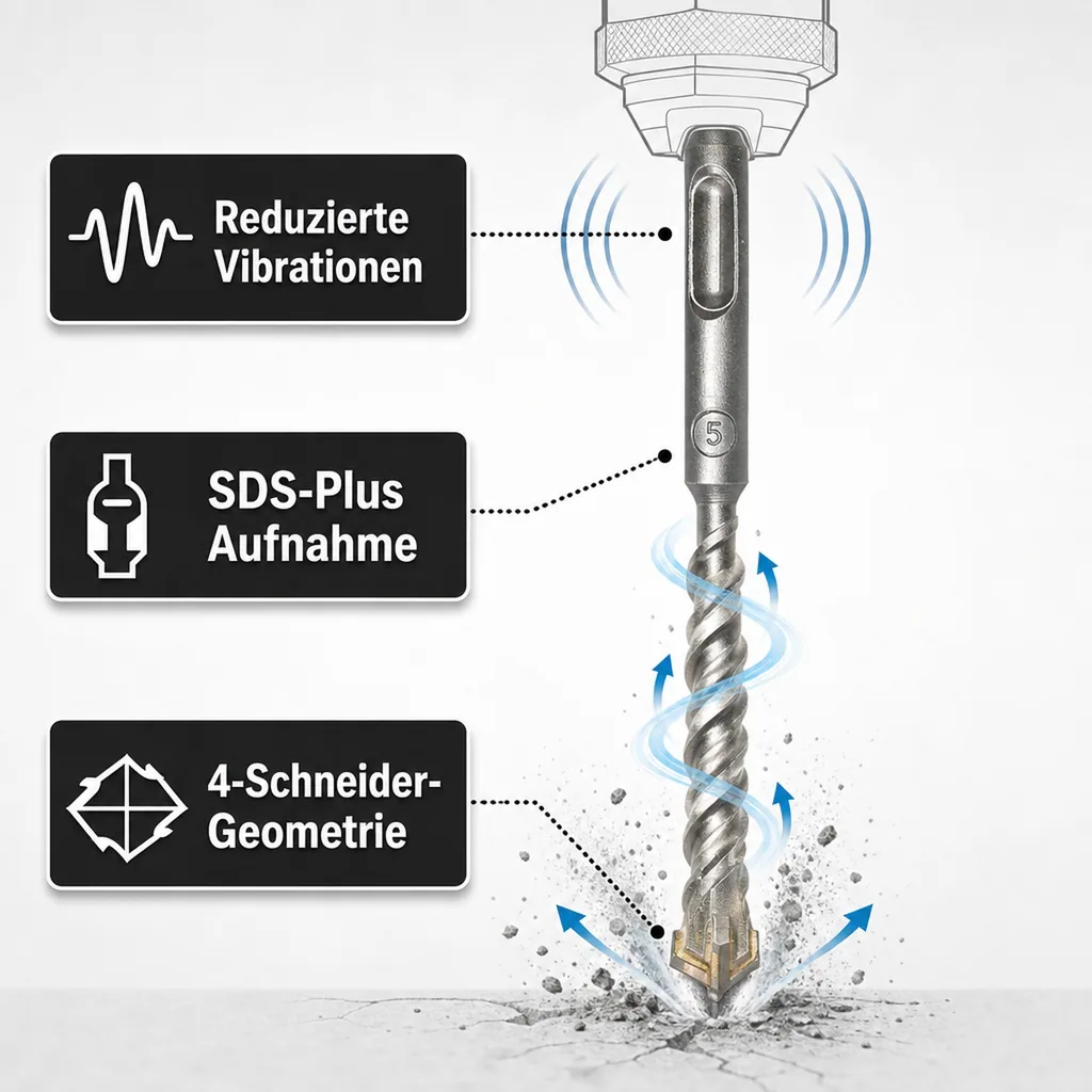 Hammerbohrer SDS Plus, 6mm, 4-Schneider, 210mm, Beton, Stein