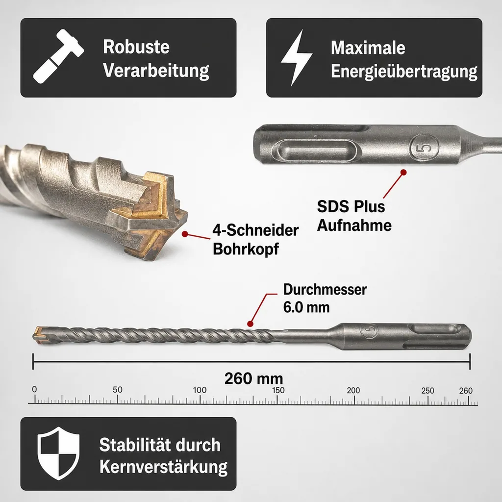 Hammerbohrer SDS Plus 6mm, 4-Schneider, Betonbohrer