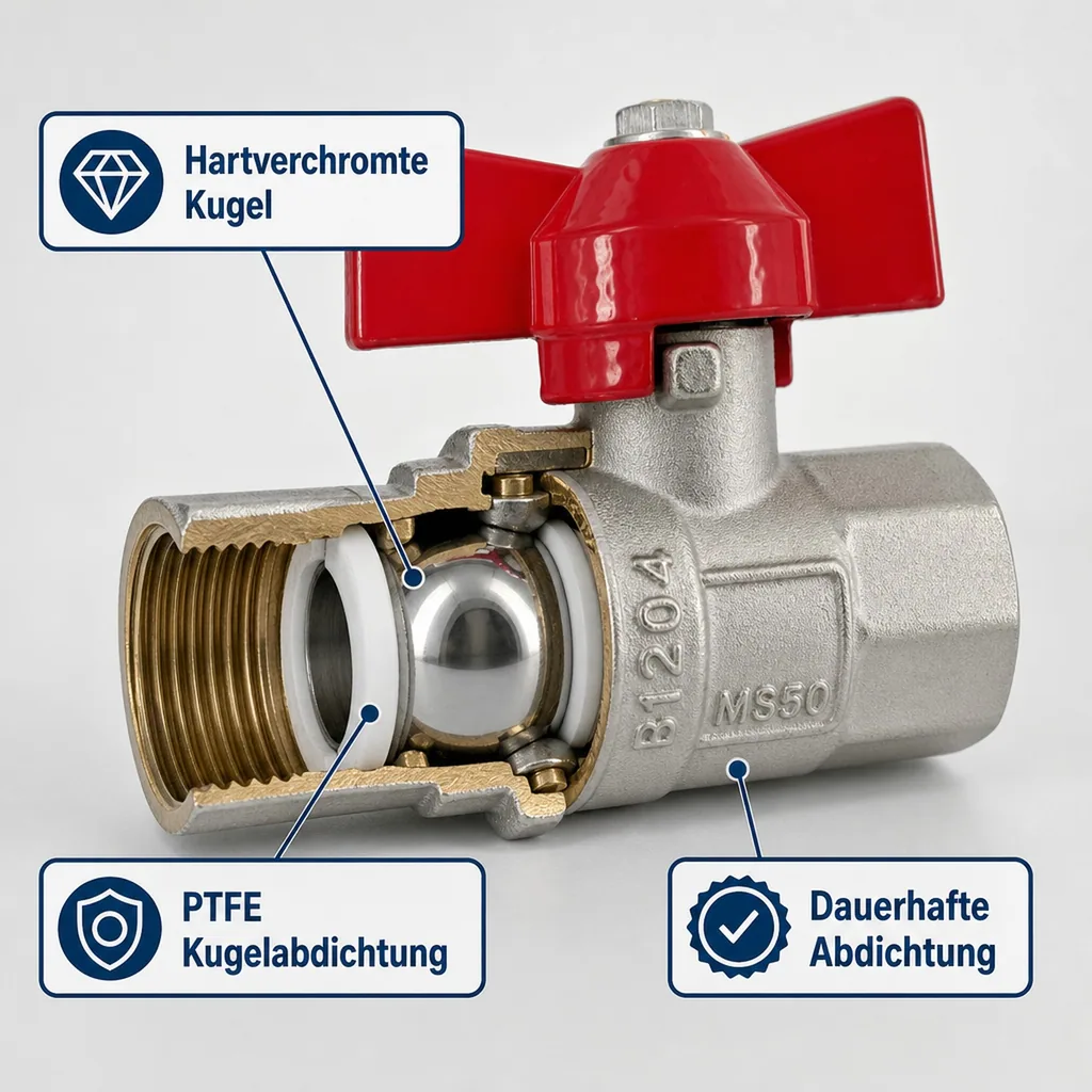 Kugelhahn 1/2 Zoll, Flügelgriff, Messing, Innengewinde