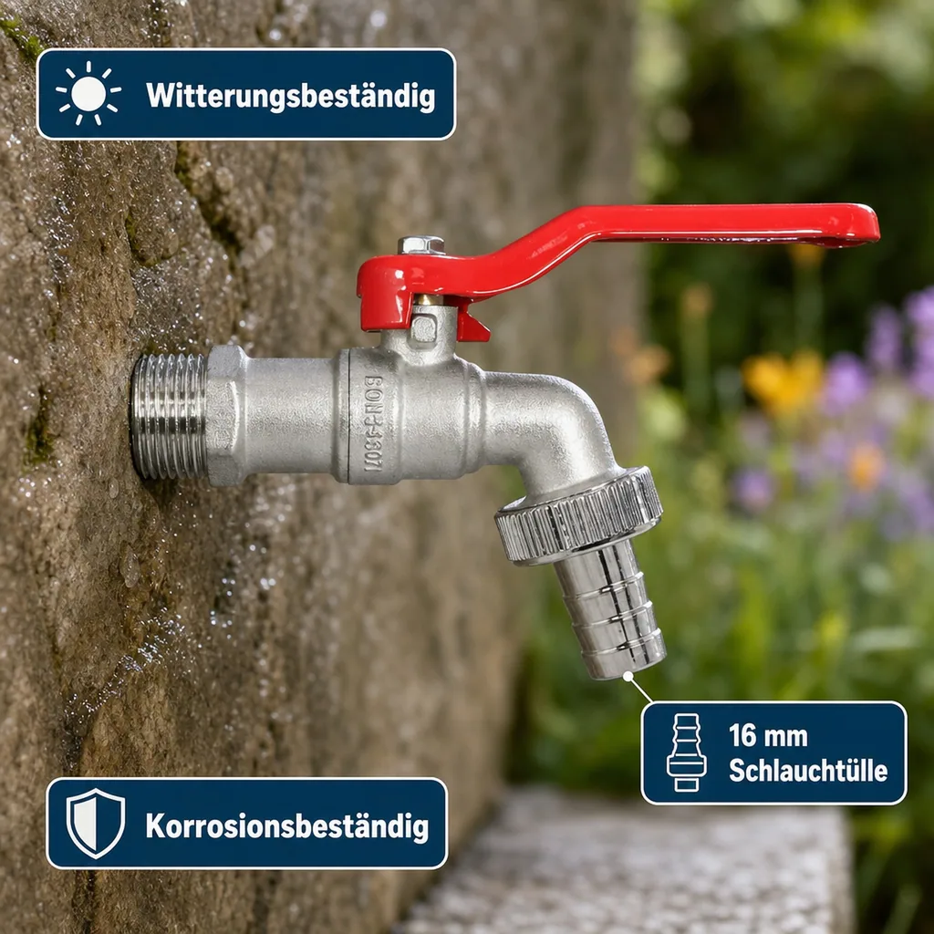 Auslaufventil Garten, 1/2 Zoll, Hebelventil Stahl