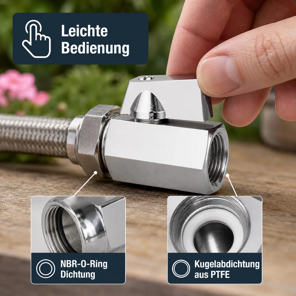 Kugelhahn 1/2 Zoll, Mini Kugelhahn Messing verchromt
