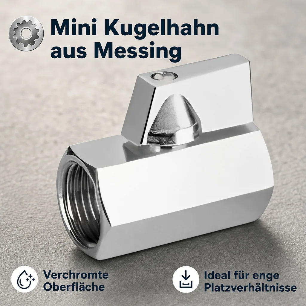 Kugelhahn 1/2 Zoll, Mini Kugelhahn Messing verchromt