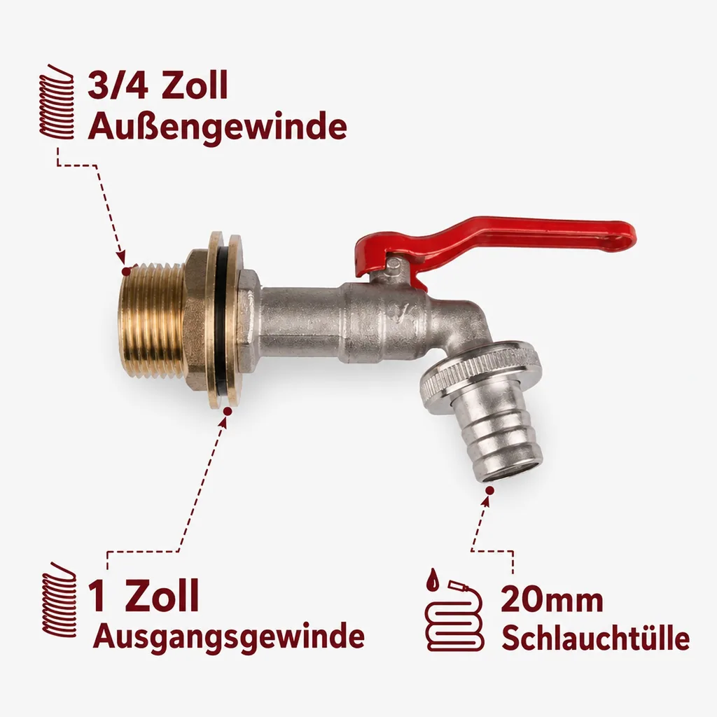 Auslaufventil 3/4 Zoll, Hebel Auslaufhahn für Garten und Wandmontage